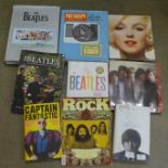 A collection of music related books including The Beatles, The Rolling Stones and Elton John