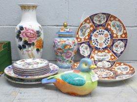 Oriental vases, Islamic chargers and a Hollohaza Hungary bird figure **PLEASE NOTE THIS LOT IS NOT