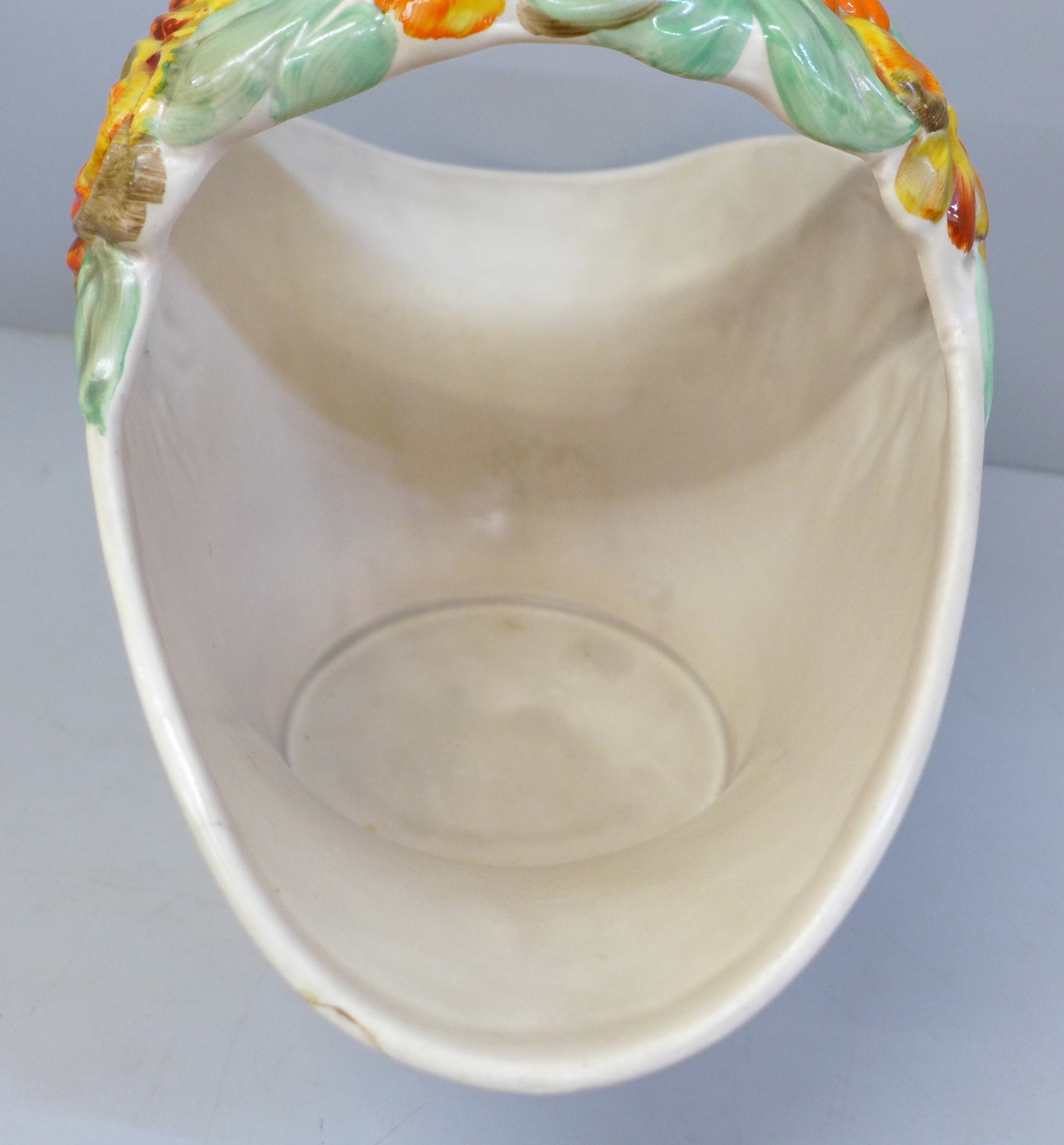 A Clarice Cliff basket vase, a/f, chip to rim - Image 3 of 4