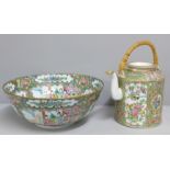 A 19th Century Chinese export famille rose bowl and a tea pot