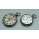 An 800 silver fob watch and one other watch with silver dial