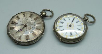 An 800 silver fob watch and one other watch with silver dial