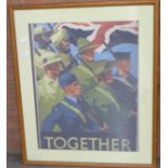 A facsimile WWII poster, Commonwealth depiction titled 'Together', full poster size 24" x 34",