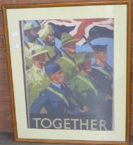 A facsimile WWII poster, Commonwealth depiction titled 'Together', full poster size 24" x 34",