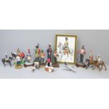 Metal model soldiers including Britains, a print and a model airliner