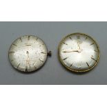 Two Longines manual 17 jewel wristwatch movements