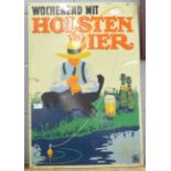 A vintage Holsten Bier advertising sign, embossed tin with wood backing, 75cm x 50cm