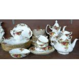 Royal Albert Old Country Roses tea, coffee and dinnerwares, 46 pieces, cream jug a/f