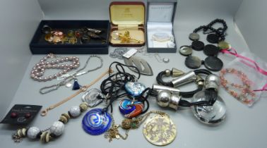 Assorted jewellery including 1970's stainless designer items, Danish and Swarowski, etc.