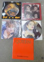 Two Madonna, two Queen 12" single records and an Aerosmith picture disc