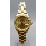 A lady's 18ct gold Rolex Oyster-Perpetual Datejust wristwatch, President bracelet with crown