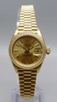 A lady's 18ct gold Rolex Oyster-Perpetual Datejust wristwatch, President bracelet with crown