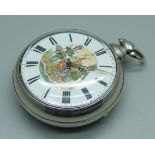 A silver pair cased verge pocket watch with hand detailed Ancient Order of Foresters dial, maker