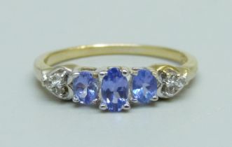 A silver gilt tanzanite and zircon ring, P