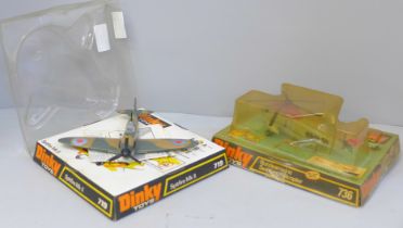 Two Dinky Toys model aircraft, Spitfire MK11, 719 and Bundesmarine Sea King Helicopter, 736, in