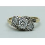 A 1940's 18ct gold and diamond ring, approximately 0.80ct diamond weight, 3.2g, M