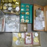 Watch parts, pocket watches for spares and watch crystals