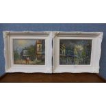 Two Parisian Street scenes, oil on canvas, framed