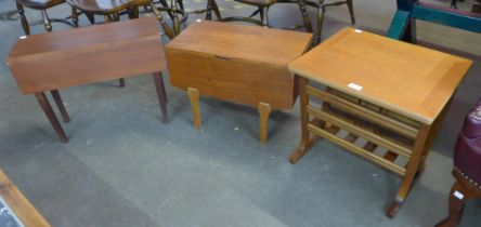 A Nathan teak magazine rack and two teak sewing boxes