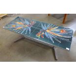 A Belgian Juliette Belarti style chrome and tiled top rectangular coffee table