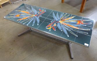 A Belgian Juliette Belarti style chrome and tiled top rectangular coffee table