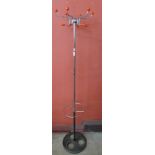 A black steel and chrome atomic coatstand