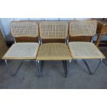 Three Marcel Breuer chrome, beech and rattan chairs