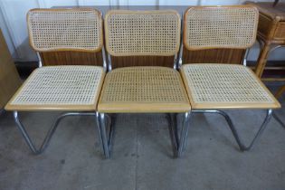 Three Marcel Breuer chrome, beech and rattan chairs