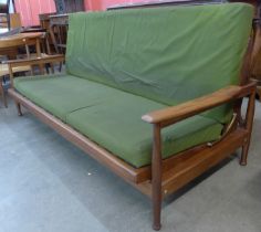 A Guy Rogers teak and green fabric upholstered settee/daybed, designed by George Fejer and Eric