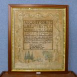 A 19th Century American sampler, stitched by Martha Cheever, aged 15, framed