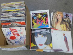 100 1980s 7" 45 rpm vinyl records, all with picture sleeves
