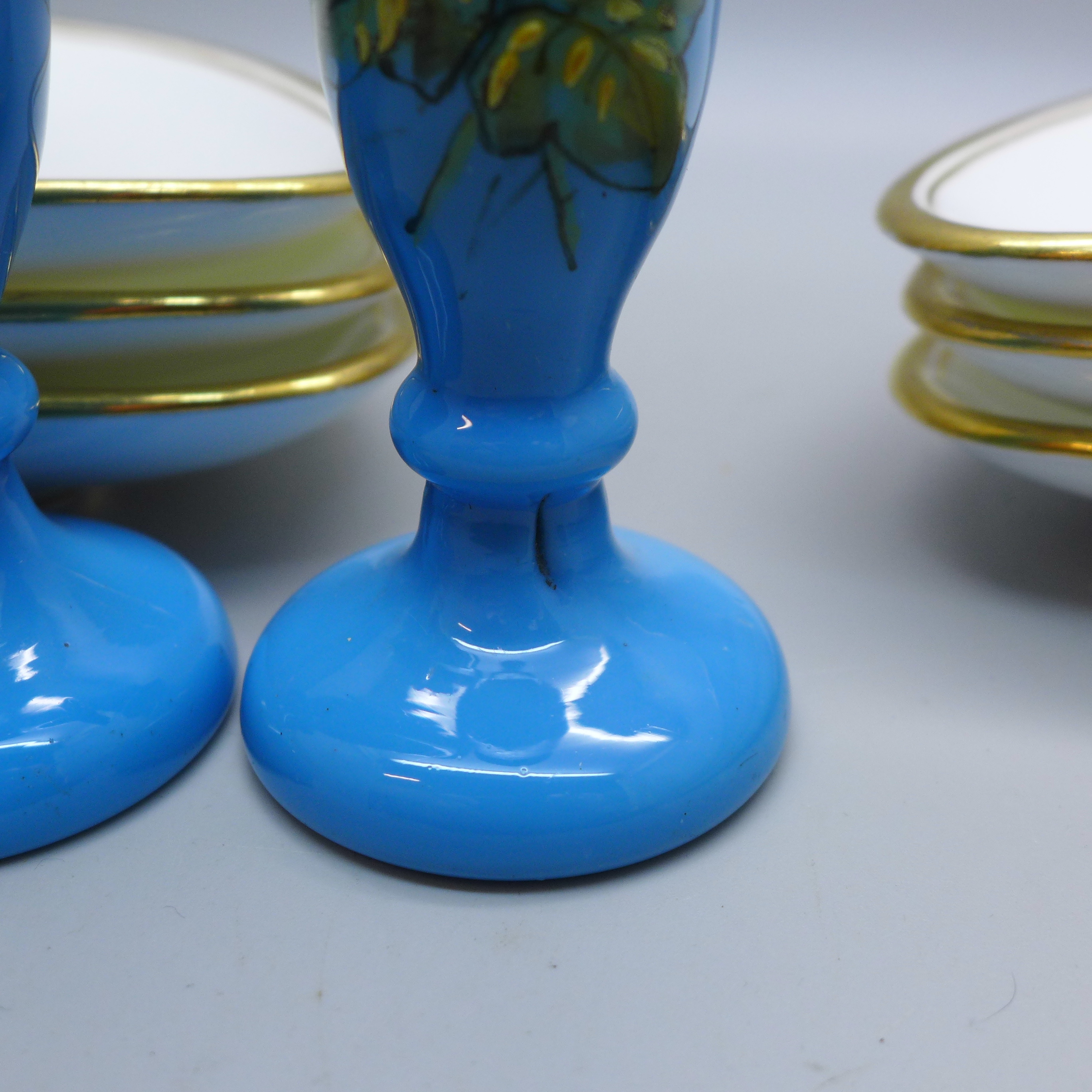 A pair of Victorian opaline glass and enamel posy vases, a Late Davenport Sevres coffee can and - Image 6 of 7