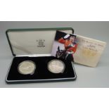 A Royal Mint Her Majesty The Queen Jubilee Silver Crown Set, 2002 Golden Jubilee, 1977 25p and