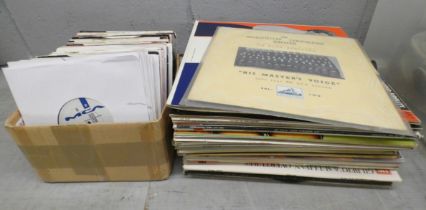 A box of approximately 40 LP records and 50 7" singles, 1950's onwards, pop and rock, classical