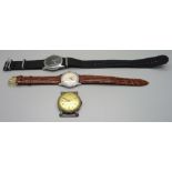 A German WWII Bulla military wristwatch, Oris and Mentor wristwatches