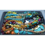 Costume jewellery, mainly bead necklaces