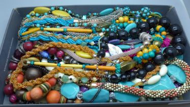 Costume jewellery, mainly bead necklaces