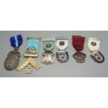 Six lodge medallions including one silver, (enamel a/f)