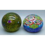 A Selkirk glass paperweight and a Millefiori glass paperweight