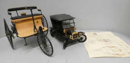 Two Franklin Mint classic vehicles, Mercedes Benz Motorwagen and a Model T Ford