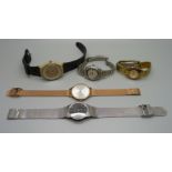 Two lady's Skagen wristwatches, a Swatch wristwatch and two Seiko wristwatches