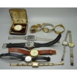 A collection of watches including Casio, Timex, Pulsar, Sekonda and a pocket watch