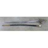 An 1827 pattern Naval officer's sword, with pipe back blade, with shagreen handle, with scabbard