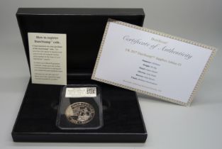 A UK 2017 DateStamp Sapphire Jubilee £5 commemorative coin, boxed, with Certificate