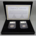A 20th Anniversary of the Small 50p DateStamp, two coin set, boxed, with certificate