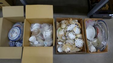 Four boxes of china, including Booths, blue and white etc. **PLEASE NOTE THIS LOT IS NOT ELIGIBLE