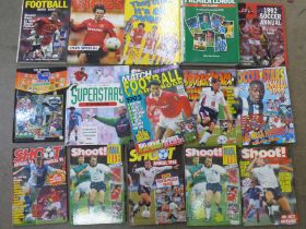 Twenty-five football annuals including Shoot, The Topical Times, all 1990s