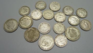 A collection of 1920 to 1946 half-silver coinage, including three commonwealth, 122g, and one 1948