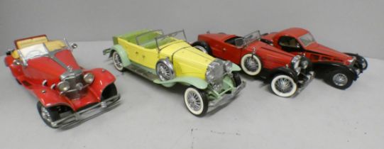 Four Franklin Mint classic vehicles, Mercedes 500K Special Roadster, 1928 Stutz Black Hawk