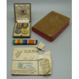Militaria; War Badge certificate, Harold Frank Mason, a pair of WWI miniature medals, ribbons, a New